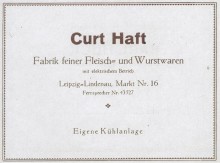Bildinhalt: Lindenauer Markt 16, Fleischerei-Reklame von 1925, Quelle: Archiv Gerd Horn