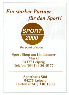 Bildinhalt: Sport 2000, Sport-Shop am Lindenauer Markt, 04177 Leipzig, Reklame von 1998, Quelle: Archiv Gerd Horn