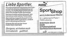 Bildinhalt: Sport-Shop am Lindenauer Markt, Wilhelm-Liebknecht-Platz 1, 7033 Leipzig, Anzeige vom Juni 1991, Quelle: Archiv Gerd Horn