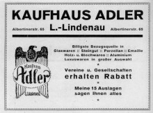 Bildinhalt: Reklame von 1925 für das Kaufhaus Adler; Archiv Gerd Horn