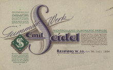 Bildinhalt: Briefkopf von 1936 der Fa. Gummier-Werk Emil Seidel, Leipzig W 33, Josephstrae 28, gegrndet 1886