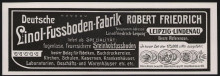 Bildinhalt: GutsMuthsstr. 32: Deutsche Linol-Fubodenfabrik Robert Friedrich, Leipzig-Lindenau, Reklame 1905. Archiv Gerd Horn