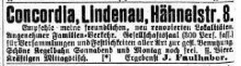 Bildinhalt: Anzeige der Gaststtte Concordia, Hhnelstrae 8, aus der Leipziger Volkszeitung/LVZ vom 2. Juni 1911
 