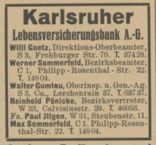 Bildinhalt: Reinhold Pnicke, Bezirksvertreter der Karlsruher Lebensversicherungsbank AG, war in der Calvisiusstrae 29 erreichbar.