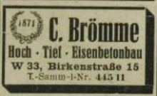 Bildinhalt: Eintrag der Baufirma C. Brmme, Birkenstrae 15, im Adrebuch der Reichsmessestadt Leipzig mit Markkleeberg, Bhlitz-Ehrenberg, Engelsdorf, Mlkau 1943