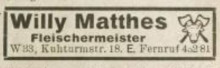 Bildinhalt: Werbeanzeige fr Fleischermeister Matthes in der Kuhturmstr. 18 aus dem Adressbuch von 1943