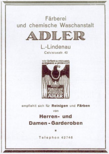 Bildinhalt: Calvisiusstr. 40, Werbung Fa. Adler 1928, Archiv Gerd Horn